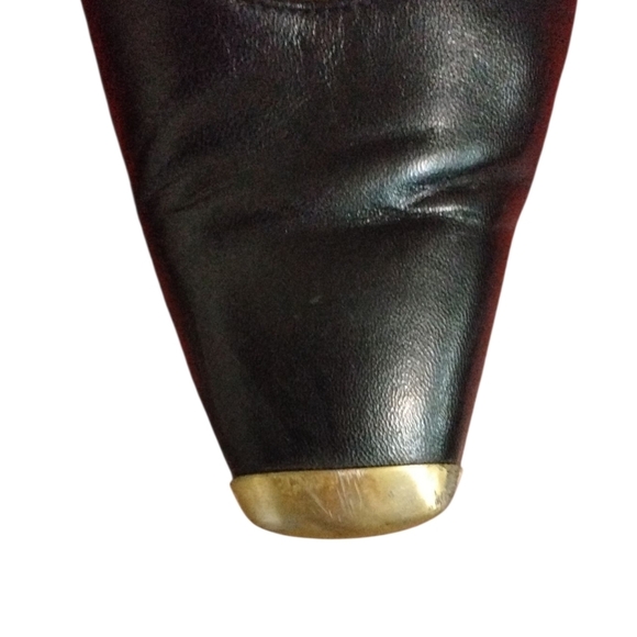 Vintage St. John Black Leather Pumps Pointed Square Toe Gold Cap Heels Sz 6.5 - Picture 10 of 11